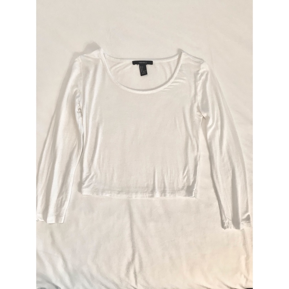Forever 21 White Crop Top with 3/4 Sleeves